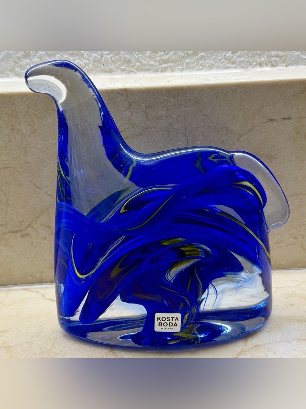 VTG Kosta Boda Swedish Art Glass Horse Figurine Blue Yellow Anna Ehrner Signed